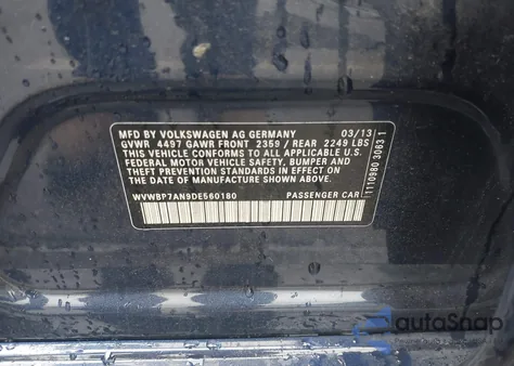 2013 Volkswagen Cc 2.0T Sport из США, поврежденный, VIN WVWBP7AN9DE560180